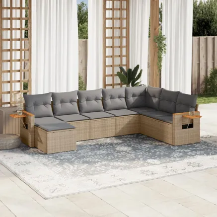 Salon de jardin avec coussins 8 pcs beige résine tressée