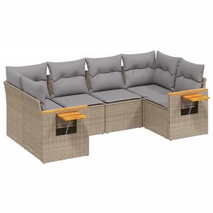 Salon de jardin avec coussins 6 pcs beige résine tressée 2