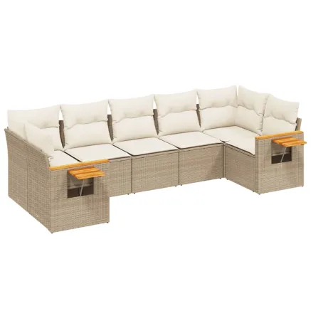 Salon de jardin avec coussins 7 pcs beige résine tressée 2