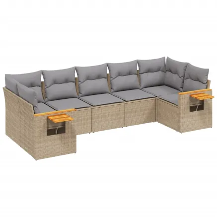 Salon de jardin avec coussins 7 pcs beige résine tressée 2