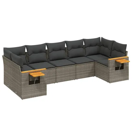 Salon de jardin avec coussins 7 pcs gris résine tressée 2