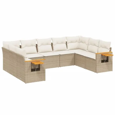 Salon de jardin avec coussins 9 pcs beige résine tressée 2