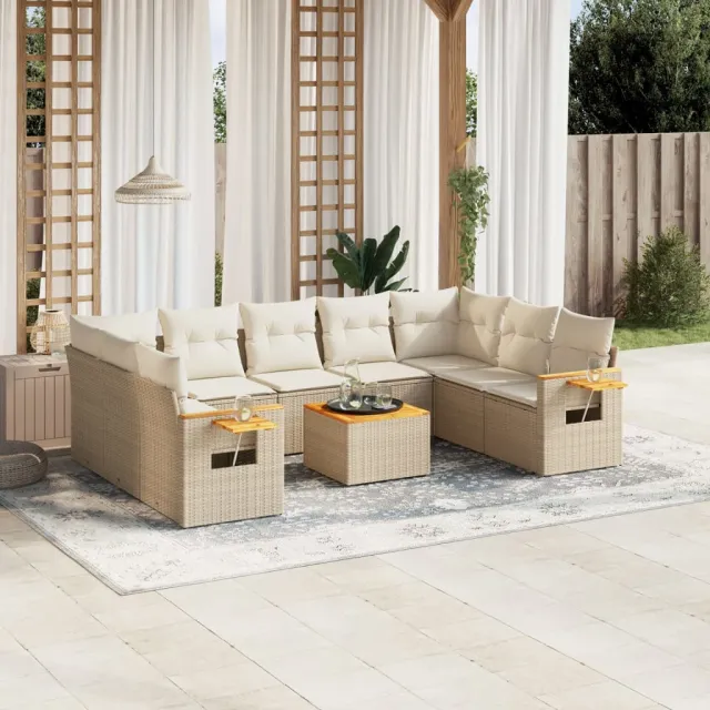 Salon de jardin avec coussins 10 pcs beige résine tressée