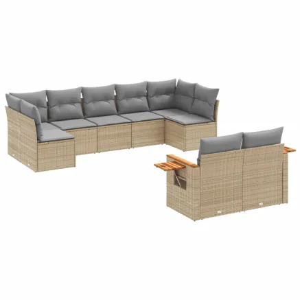 Salon de jardin avec coussins 9 pcs beige résine tressée 2