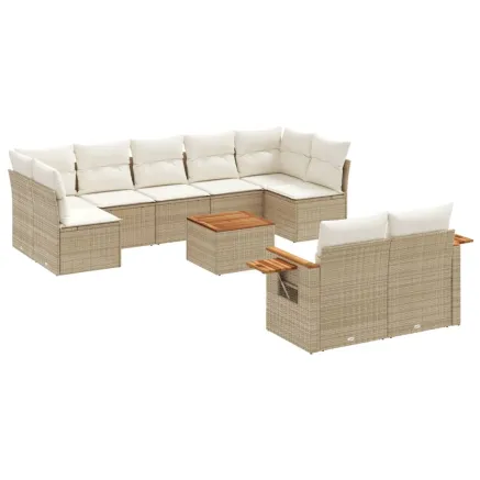 Salon de jardin avec coussins 10 pcs beige résine tressée 2