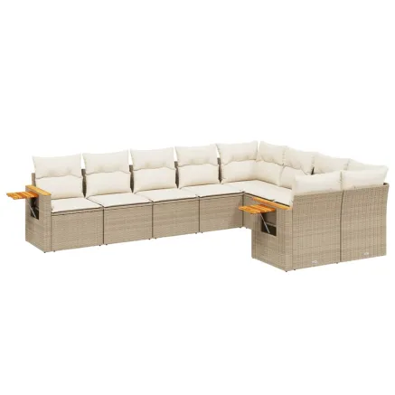 Salon de jardin avec coussins 9 pcs beige résine tressée 2