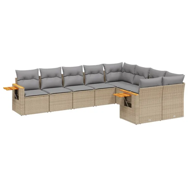 Salon de jardin avec coussins 9 pcs beige résine tressée