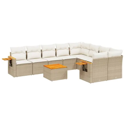 Salon de jardin avec coussins 10 pcs beige résine tressée 2