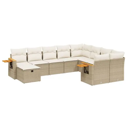 Salon de jardin avec coussins 10 pcs beige résine tressée 2