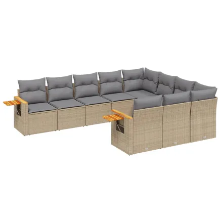 Salon de jardin avec coussins 10 pcs beige résine tressée 2