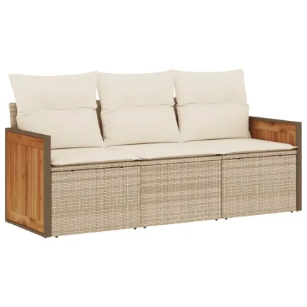 Salon de jardin avec coussins 3 pcs beige résine tressée 2