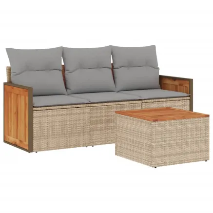 Salon de jardin avec coussins 4 pcs beige résine tressée 2