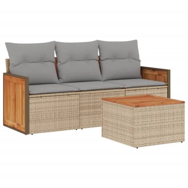 Salon de jardin avec coussins 4 pcs beige résine tressée