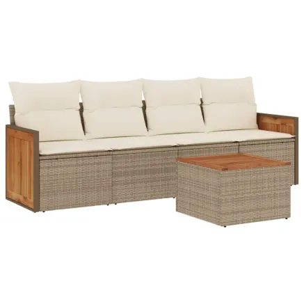 Salon de jardin avec coussins 5 pcs beige résine tressée 2