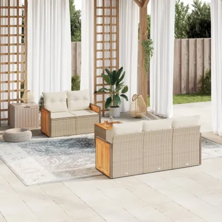 Salon de jardin avec coussins 6 pcs beige résine tressée