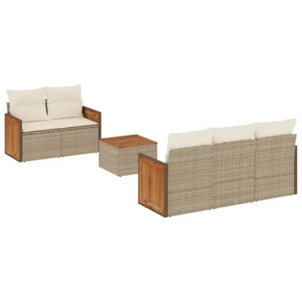 Salon de jardin avec coussins 6 pcs beige résine tressée 2