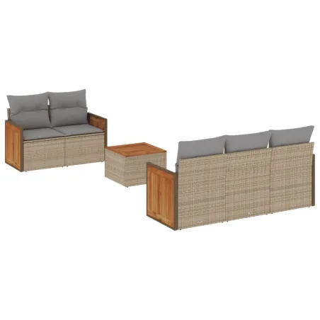 Salon de jardin avec coussins 6 pcs beige résine tressée