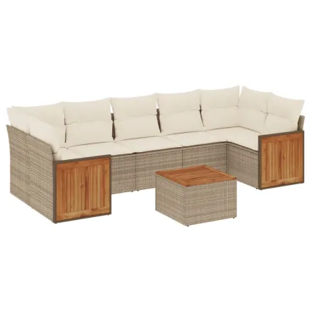 Salon de jardin avec coussins 8 pcs beige résine tressée 2