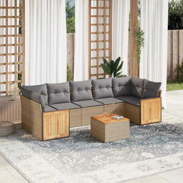 Salon de jardin avec coussins 8 pcs beige résine tressée