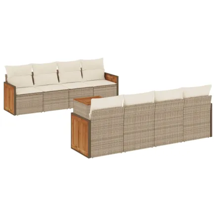 Salon de jardin avec coussins 9 pcs beige résine tressée 2