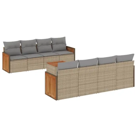 Salon de jardin avec coussins 9 pcs beige résine tressée 2