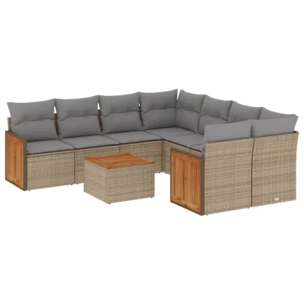 Salon de jardin avec coussins 9 pcs beige résine tressée 2