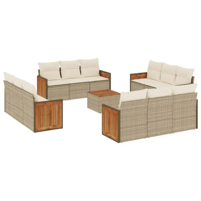 Salon de jardin avec coussins 13 pcs beige résine tressée