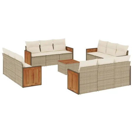 Salon de jardin avec coussins 13 pcs beige résine tressée
