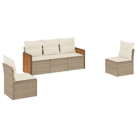 Salon de jardin avec coussins 5 pcs beige résine tressée 2