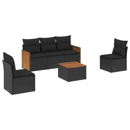 Salon de jardin 6 pcs avec coussins noir résine tressée 2