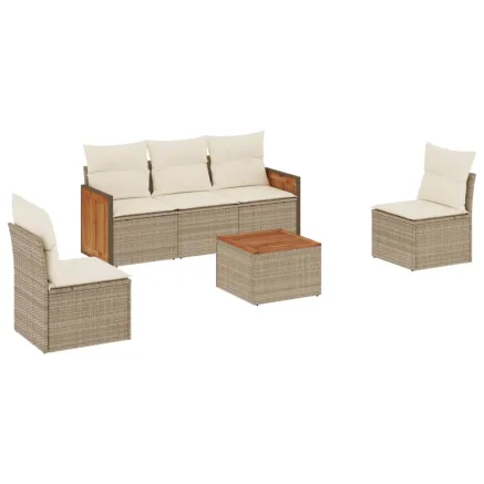 Salon de jardin avec coussins 6 pcs beige résine tressée 2