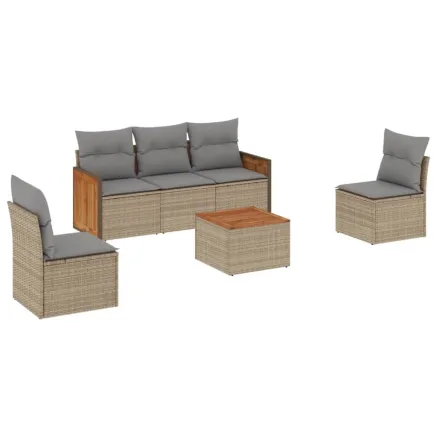 Salon de jardin avec coussins 6 pcs beige résine tressée 2