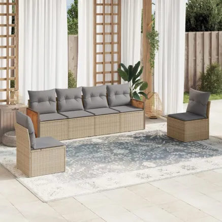 Salon de jardin avec coussins 6 pcs beige résine tressée