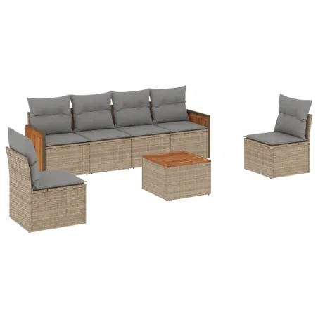 Salon de jardin avec coussins 7 pcs beige résine tressée