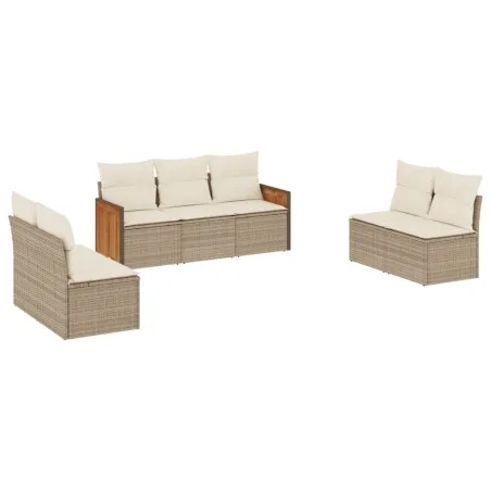 Salon de jardin avec coussins 7 pcs beige résine tressée