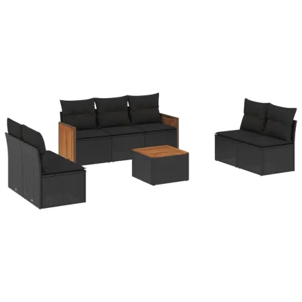 Salon de jardin 8 pcs avec coussins noir résine tressée 2