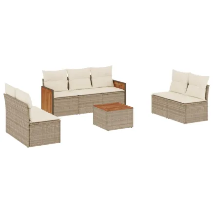 Salon de jardin avec coussins 8 pcs beige résine tressée 2
