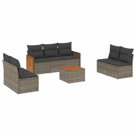 Salon de jardin 8 pcs avec coussins gris résine tressée 2