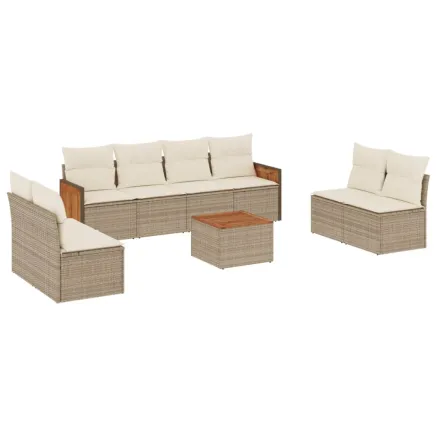 Salon de jardin avec coussins 9 pcs beige résine tressée 2