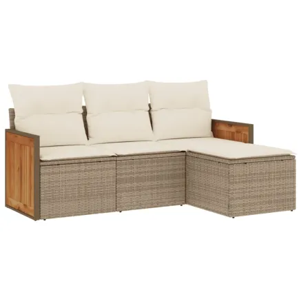 Salon de jardin avec coussins 4 pcs beige résine tressée 2