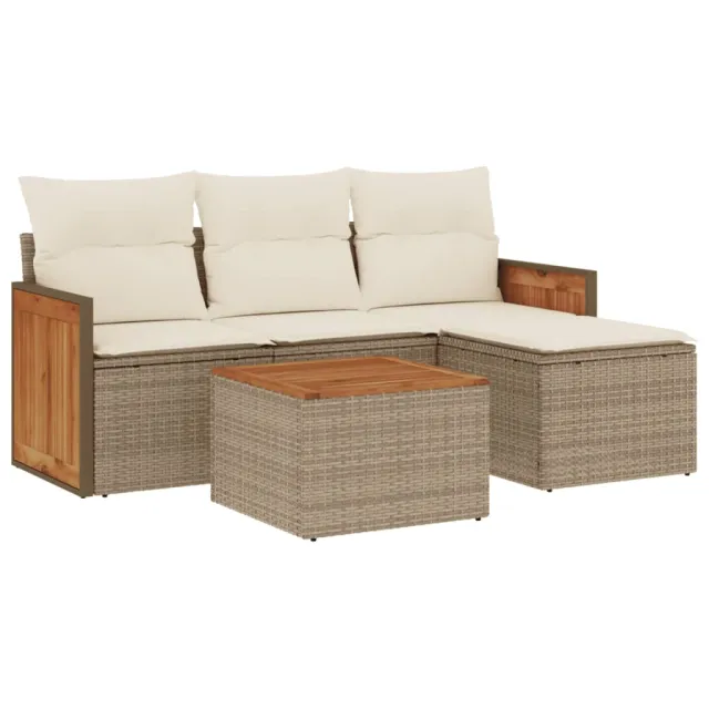 Salon de jardin avec coussins 5 pcs beige résine tressée