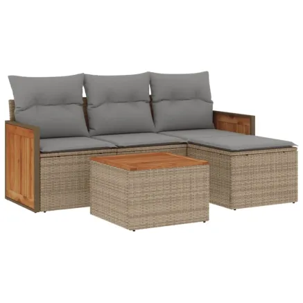 Salon de jardin avec coussins 5 pcs beige résine tressée 2