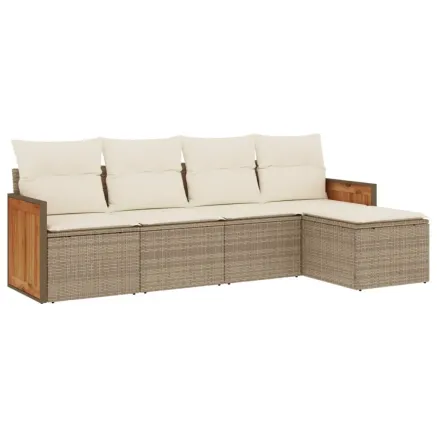 Salon de jardin avec coussins 5 pcs beige résine tressée 2
