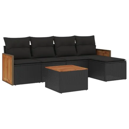 Salon de jardin 6 pcs avec coussins noir résine tressée 2