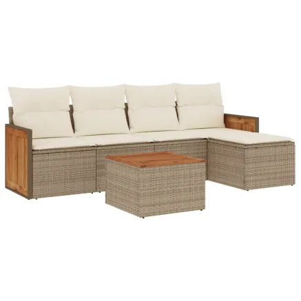 Salon de jardin avec coussins 6 pcs beige résine tressée 2