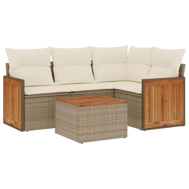 Salon de jardin avec coussins 5 pcs beige résine tressée