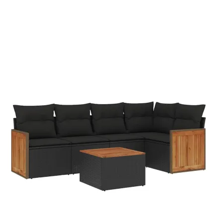 Salon de jardin 6 pcs avec coussins noir résine tressée 2
