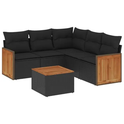 Salon de jardin 6 pcs avec coussins noir résine tressée 2