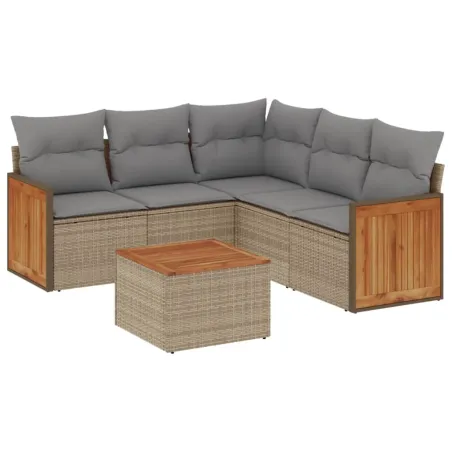Salon de jardin avec coussins 6 pcs beige résine tressée