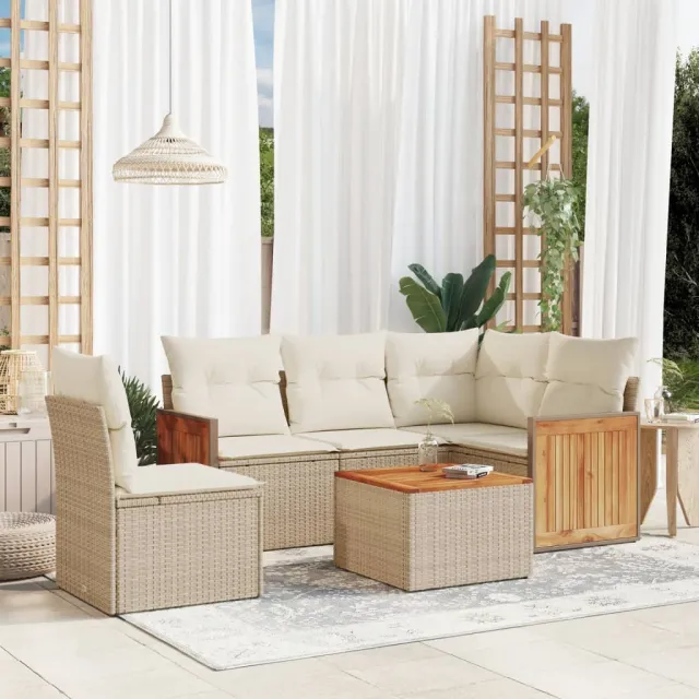 Salon de jardin avec coussins 6 pcs beige résine tressée